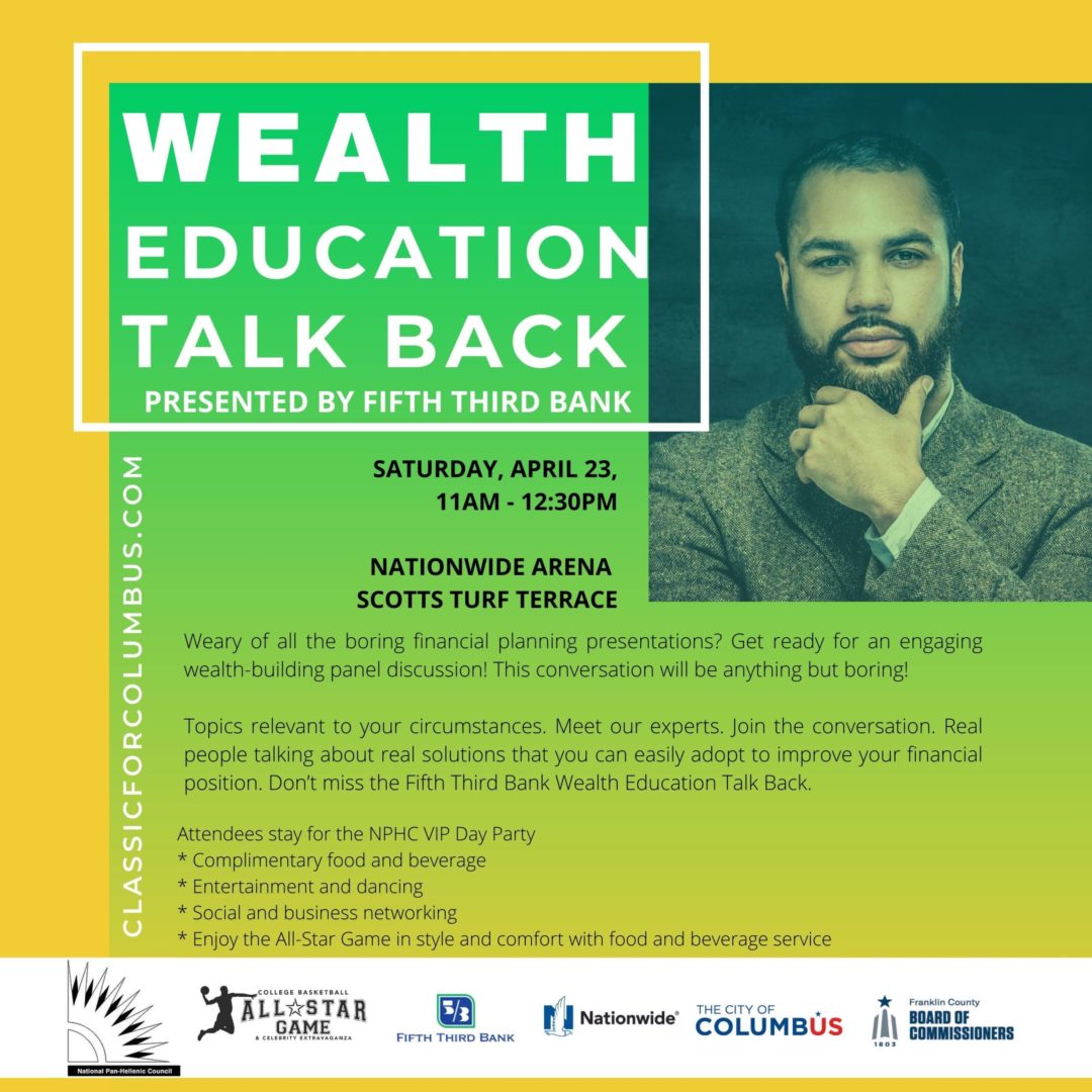 NbaReunion's tweet photo. Weary of all the boring financial planning presentations? Get ready for an engaging wealth building panel discussion! Don’t miss the Fifth Third Bank Wealth Education Talk Back. #CBAG2022 https://t.co/kkubicLRA7