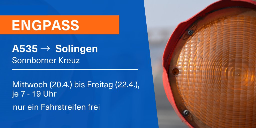 Autobahn_Rheinl's tweet photo. 🚧 Auf der #A535 sperren wir von Mittwoch (20.4.) bis Freitag (22.4.) jeweils von 7 Uhr bis 19 Uhr im Sonnborner Kreuz einen Fahrstreifen in Fahrtrichtung #Solingen. Wir sondieren den Boden für zukünftige Arbeiten am Sonnborner Kreuz. 🚧 (jm) https://t.co/fp1A1Kzzig