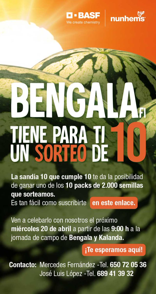 Khalatea's tweet photo. 🆙🆙Mañana 20 de abril  🎉#Bengala cumple 10 años y lo celebrará acompañada de #Kalanda en una jornada de campo 😍🍉
https://t.co/Rj0AIpcRDZ

🌱@BASF_AgroES 

¡Sorteo de 10 packs de 2.000 #semillas!

#agricultura #sandía #agricultores #invernadero https://t.co/dR7wXSrztb