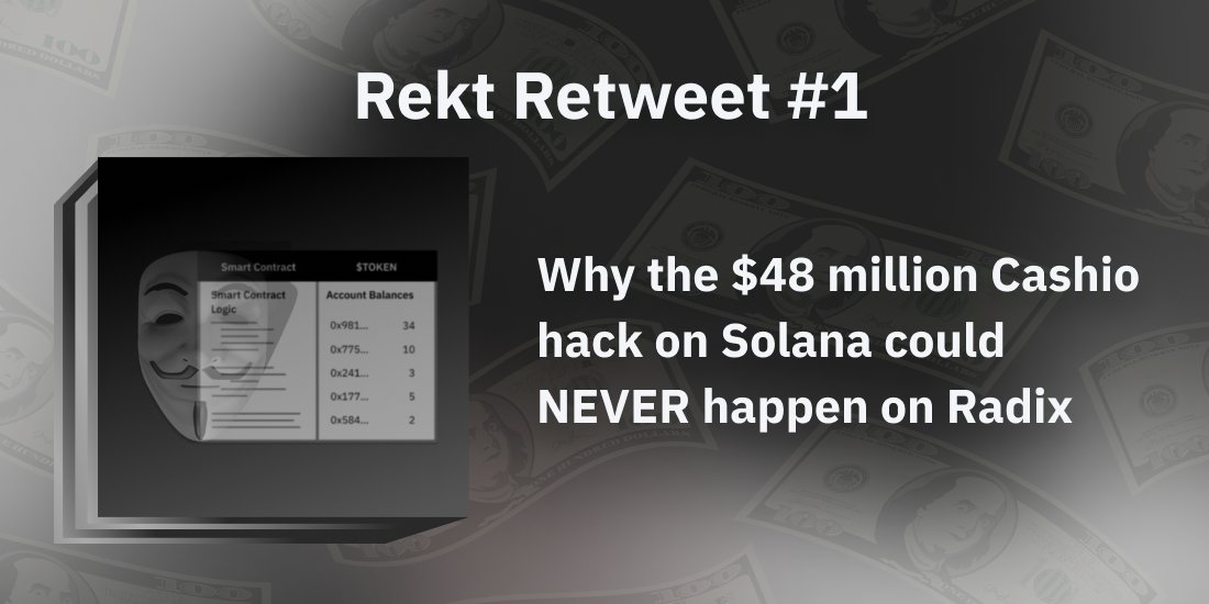 Why the $48 million Cashio hack on Solana could NEVER happen on #Radix. $XRD $SOL <a href="/RektHQ/">Rekt News</a>

Full article: go.radixdlt.com/rekt-retweet-1…

Thread 🧵👇(1/13):