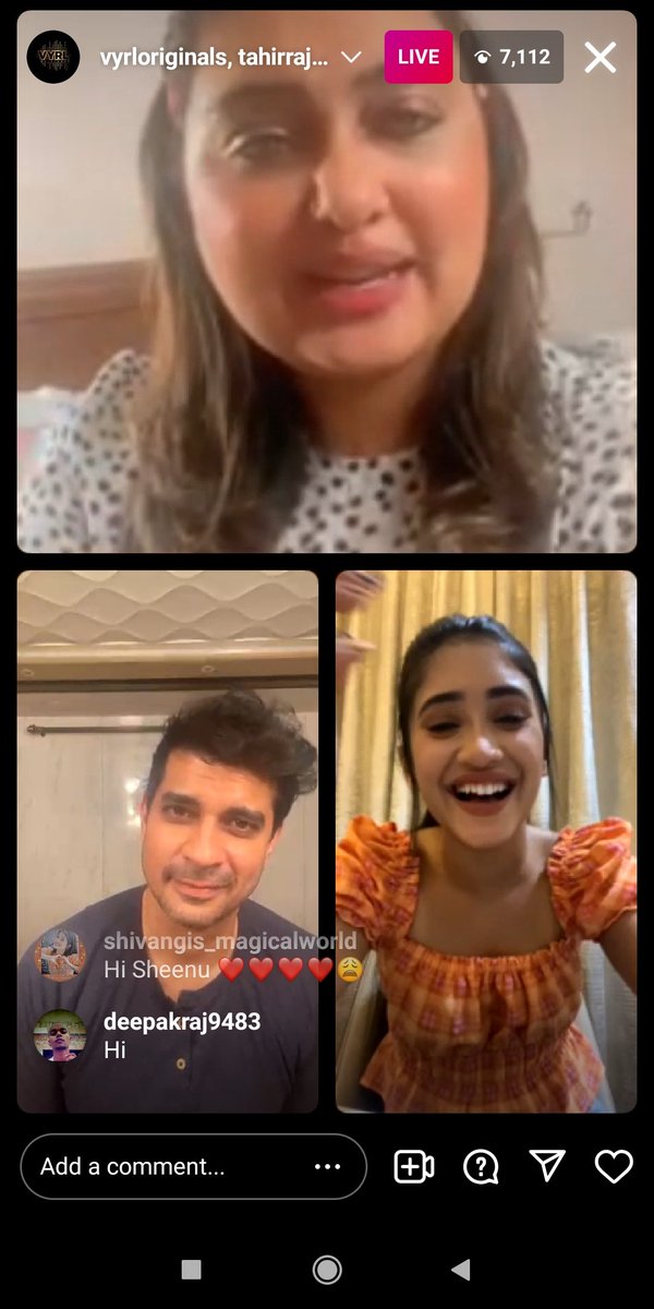 TeamShivangiJ's tweet photo. Shivangi is now live with Tahir and Pooja on the @VYRLOriginals Instagram handle. Go join ❤️ 

BOLI TUJHSE OUT NOW
#ShivangiJoshi https://t.co/VbS91BkdFk