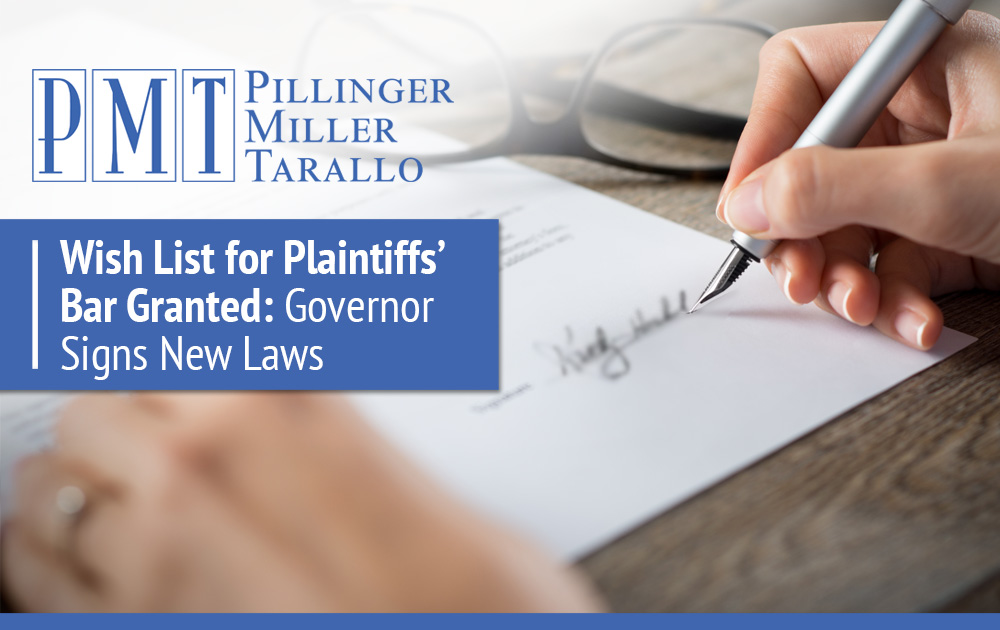 PMT_Law's tweet photo. (Wish List for Plaintiffs’ Bar Granted: Governor Signs New Laws) has been published on PMT - Pillinger Miller Tarallo - https://t.co/fou9DWp5YY https://t.co/l45iRnpNzT