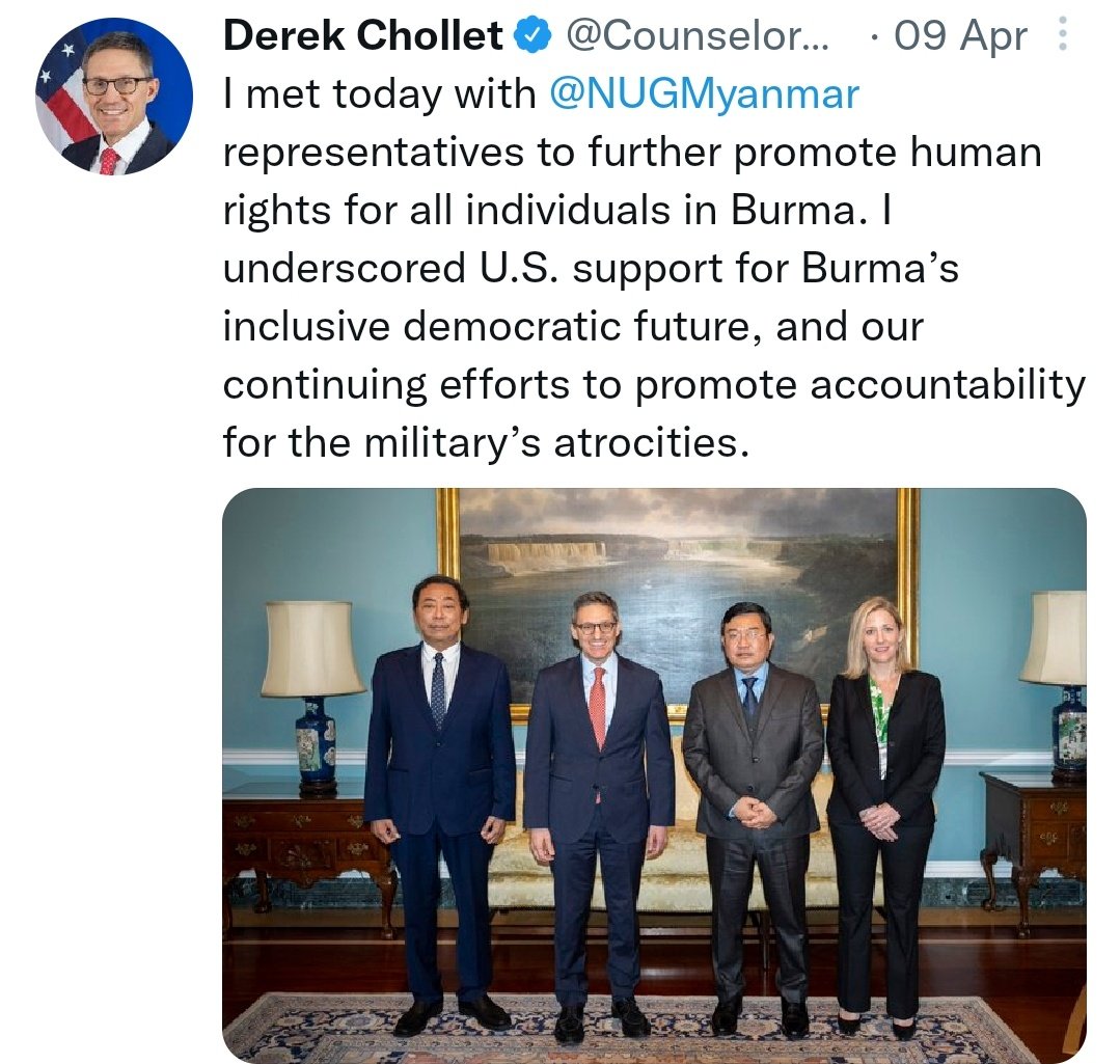 MayWongST's tweet photo. THREAD: #Myanmar civilian @NUGMyanmar government in a presser says it has NOT been "officially invited" to the upcoming May 12-13 @ASEAN-#US summit. But that #NUG ministers have already been engaging with high-level US officials.  #WhatsHappeningInMyanmar https://t.co/7AfaK2v5uo
