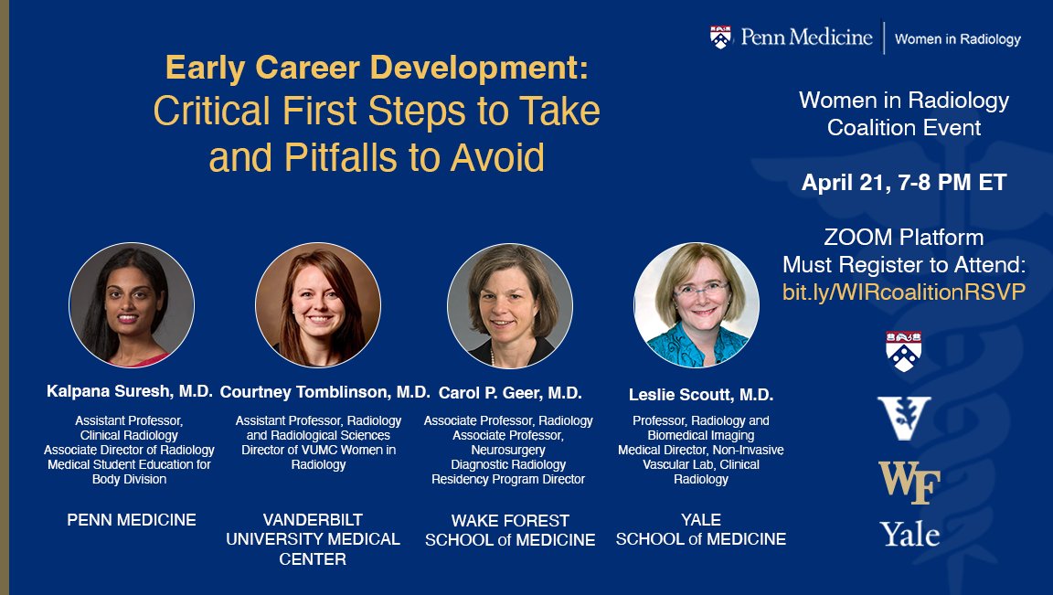 The Women in Radiology Coalition is hosting an event featuring some real powerhouses, including Yale's own Dr. Leslie Scoutt! Sign up using the link on the poster, and join us Thursday, April 21. All are welcome - not just the women ;) @YaleRadiology @YaleRadRes #womeninradiology