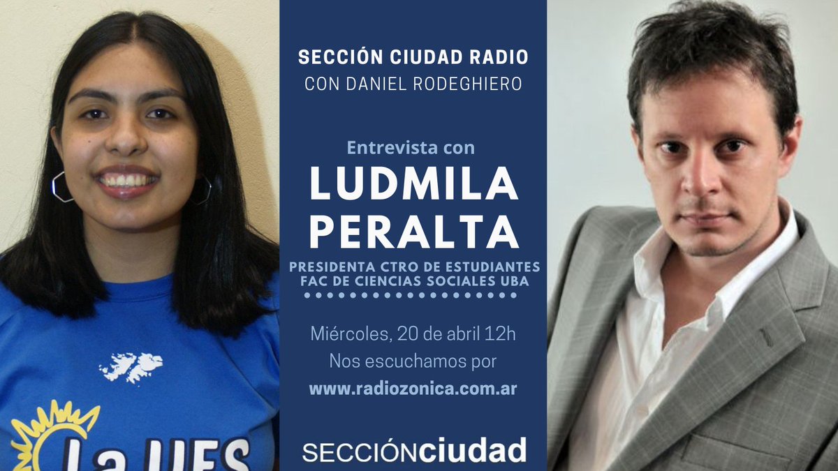 SeccionCiudad's tweet photo. .@LuPeralta17 en una entrevista con @DanielRodeBA 🎙️ en Sección Ciudad Radio por @RADIOZONICA. Sumate el miércoles 20 de abril a las 12 en 🔜 https://t.co/J8N5ajOxkL! https://t.co/P0ss4hStoX
