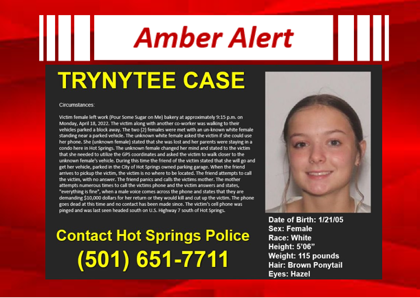 IDriveArkansas's tweet photo. AMBER ALERT: Arkansas State Police are searching for a missing 17 year old girl from Hot Springs. If located, call police. #artraffic #cnatraffic #swatraffic #nwatraffic #neatraffic #seatraffic https://t.co/mnqyhaCuxC