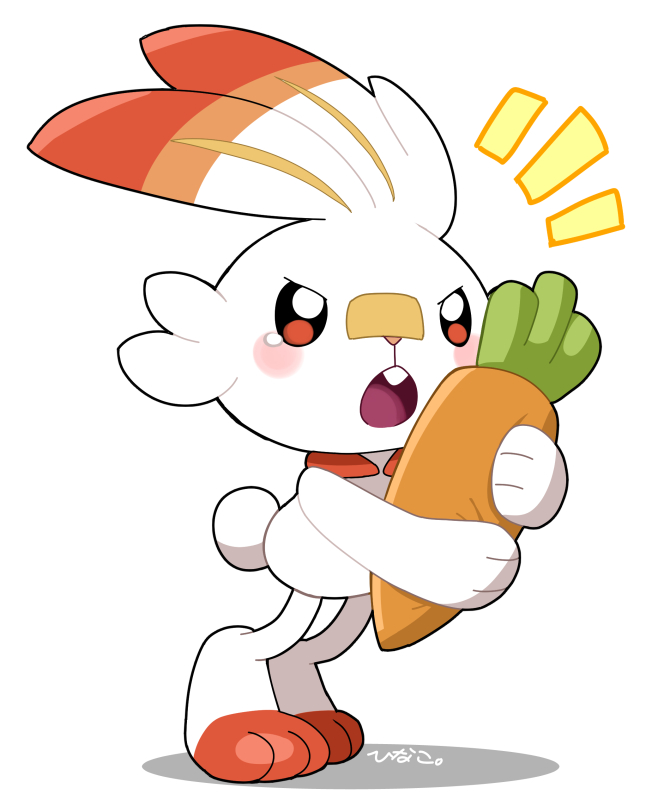 scorbunny no humans pokemon (creature) solo holding open mouth white background notice lines  illustration images