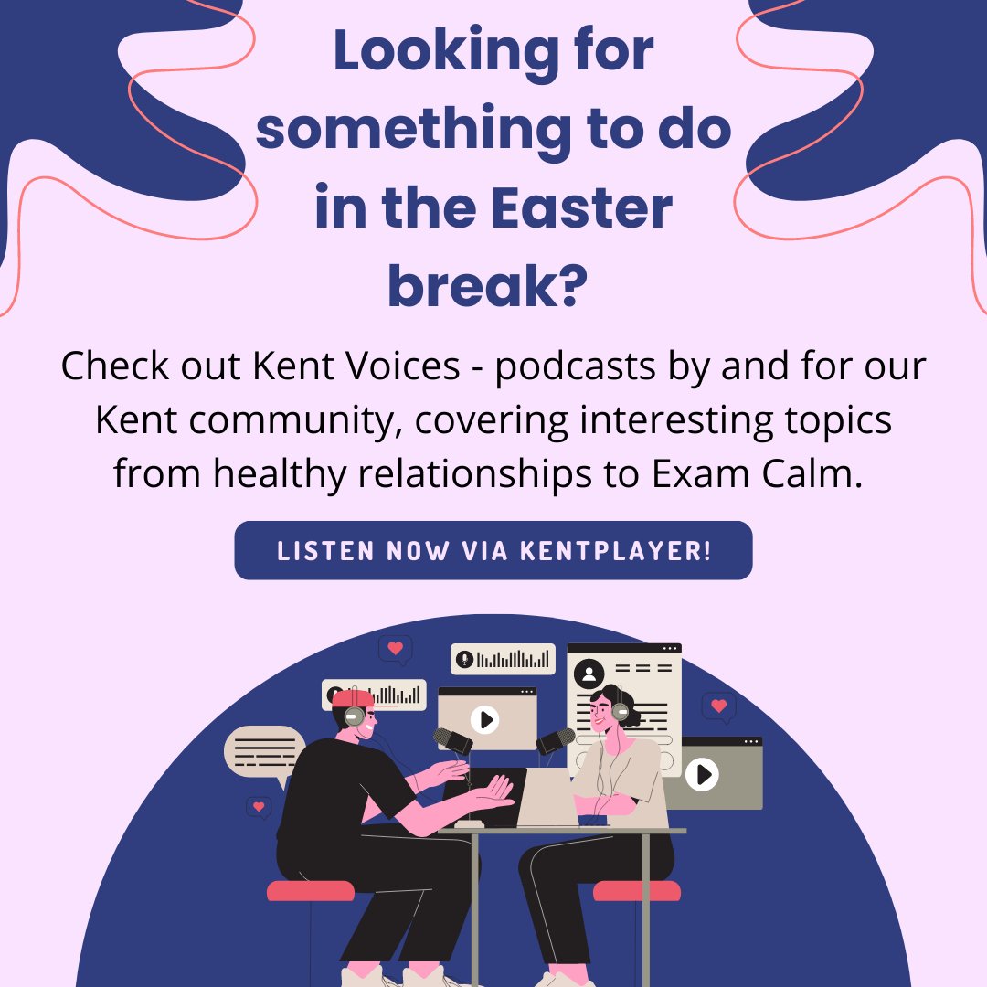 unikentccl's tweet photo. Looking for something to do in the Easter break?🤔

Why not check out Kent Voices - podcasts by and for our Kent community, covering interesting topics from healthy relationships to Exam Calm.

Listen now via KentPlayer!🎙

#ExamCalm https://t.co/nDmzWbZN8H