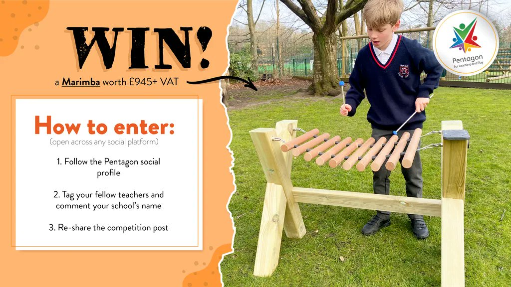 ✨ SURPRISE✨ 

We have a brand new #giveaway that is officially open NOW! Enter on our social media pages to be in with a chance of winning your very own #Marimba for your school #playground, worth £945! 

The steps are simple and could win you this fantastic prize! #Enter now!