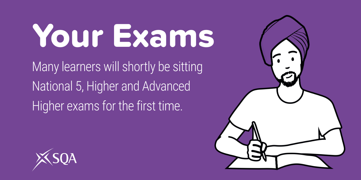 Many learners will shortly be sitting National 5, Higher and Advanced Higher exams for the first time. ‘Your Exams 2022’ provides info on how to prepare, as well as what to expect on the day. Download a copy 👉 bit.ly/36gTeSI