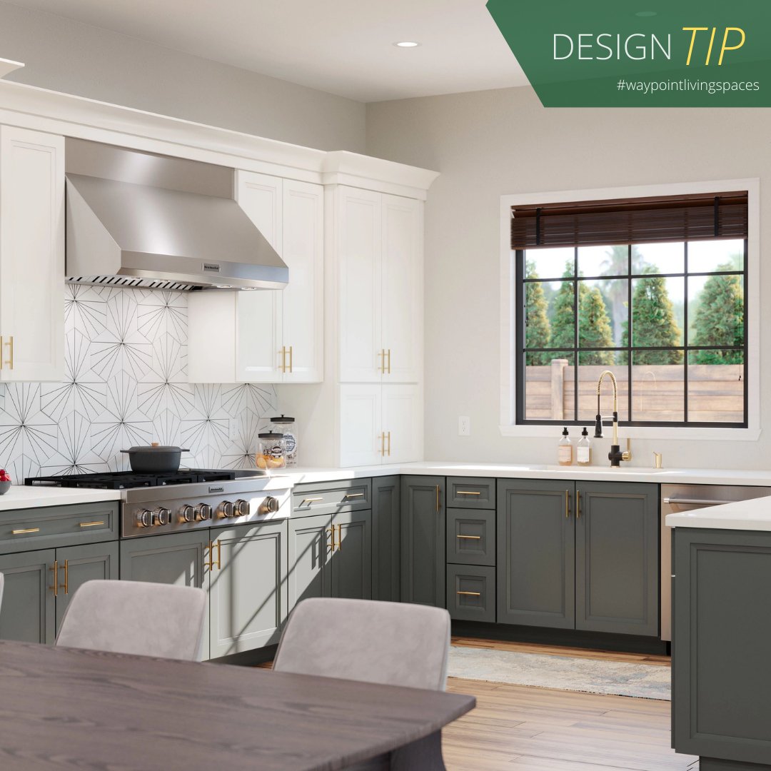 Select a crisp cabinetry combination of Painted Linen and Boulder, add a dash of clean lines then accent with modern furnishings. The results are undeniably Sleek & Chic! 😎 spr.ly/6011KflJJ #waypointlivingspaces #kitchencabinets #kitchenideas #home #design #kitchen