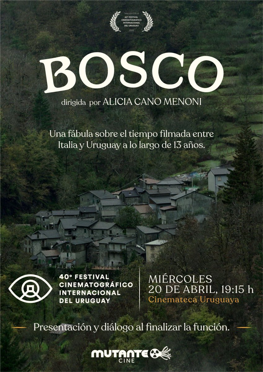 🎬 Bosco en Cinemateca 🎬

Mañana en el marco del #40FCIU se presenta #BOSCO, un documental dirigido por Alicia Cano.

🎟️ Las entradas ya están disponibles en boletería y en la web de <a href="/CinematecaURU/">Cinemateca Uruguaya</a> 

🗓️ Miércoles 20 
🕑 19:15 hs