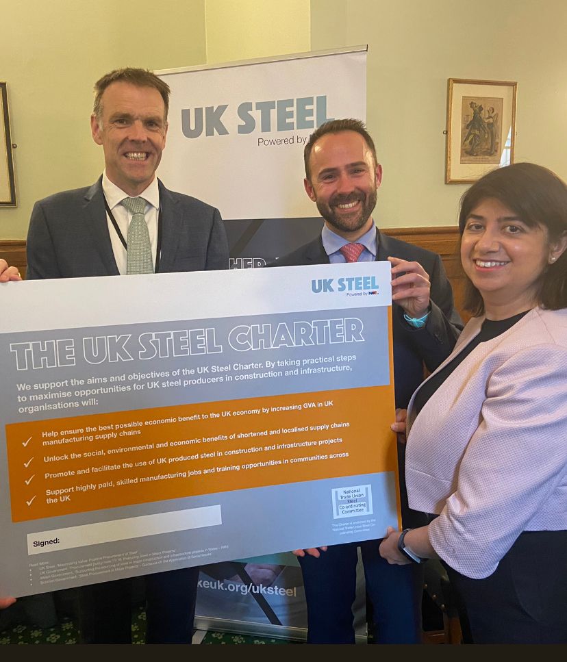 A big thank you <a href="/UKSteel__/">UK Steel</a> <a href="/CommunityUnion/">Community Union</a> and <a href="/BritishvoltUK/">Britishvolt</a> for today's UK Steel Charter event which reinforced the need for a strong steel industry &amp; for the Government to make, buy and sell more in Britain. Good for communities, our national security, jobs &amp; hitting Net zero!