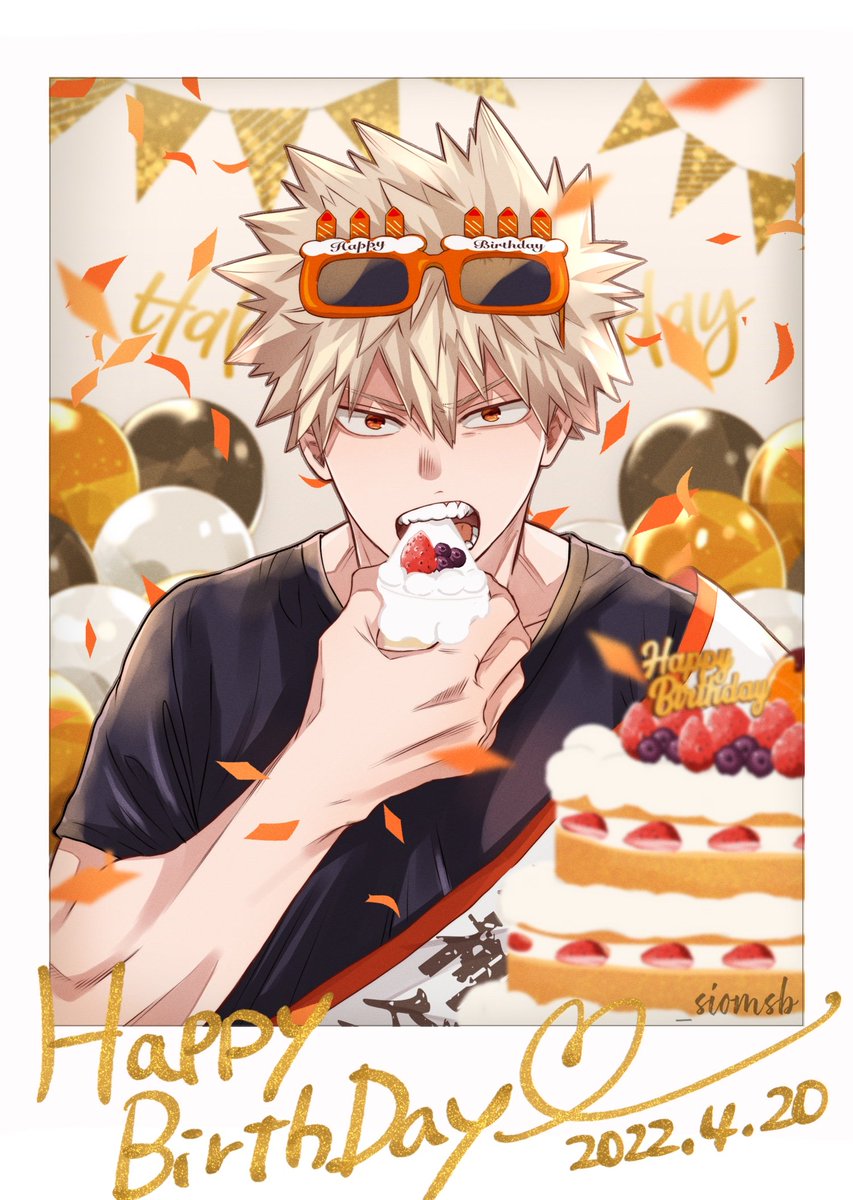 bakugou katsuki happy birthday cake male focus food 1boy blonde hair spiked hair  illustration images