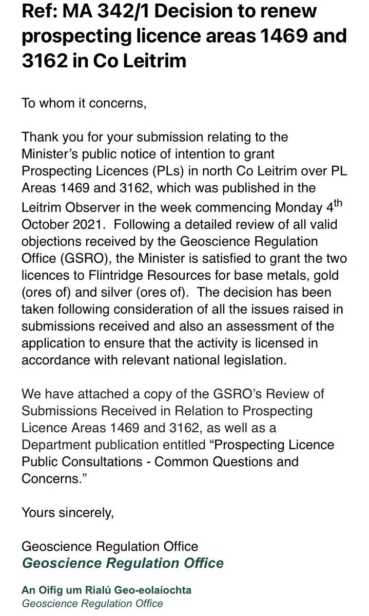 TreasureLeitrim's tweet photo. Despite thousands of objections,widespread opposition from the community and County Councillors,&amp;even though the Minister previously said he opposed Goldmining @EamonRyan has issued prospecting licenses for large parts of #Leitrim. Communities will fight this. #ClimateEmergency https://t.co/wfokKsLVj5