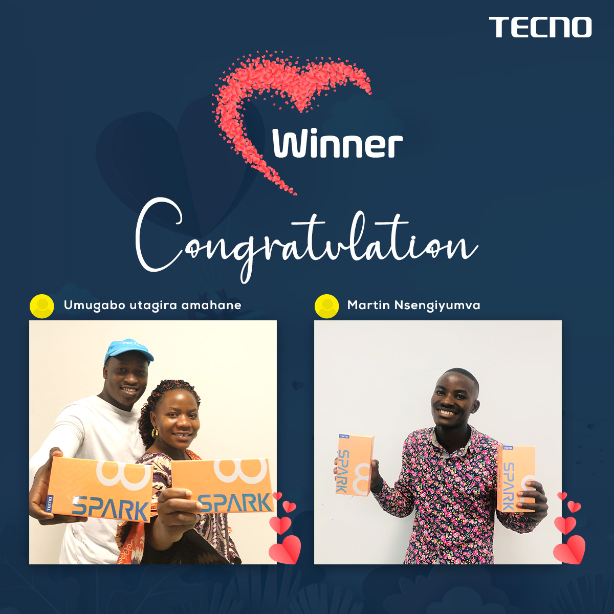 TECNOMobileRW's tweet photo. It was a moment of joy and excitement when Pacis and Martin together with their valentines received brand new #SPARK8 smartphones last week as the #TECNOBlueValentine Grand winners.

#TECNO https://t.co/hJjfJCAjzC