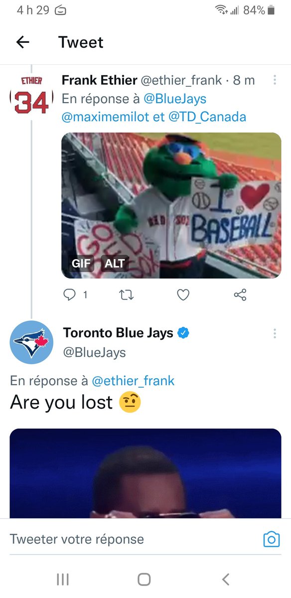 ethier_frank's tweet photo. C'est chic aux Jays d'avoir répliqué à ma réponse 🤣
#GoRedSoxGo
#Dirtywater https://t.co/2u5kVz2Wlv