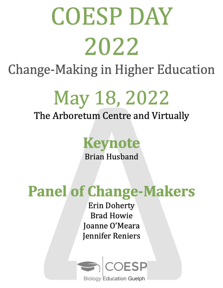 uogcoesp (@uogcoesp) on Twitter photo COESP Day examines Change-Making: Wed May 18 Register today: uoguelph.eu.qualtrics.com/jfe/form/SV_eh…
Featuring Keynote Brian Husband, a Panel of Change-Makers, & Discussion, at the UoG Arboretum and Virtual <a href="/UofGCBS/">College of Biological Science</a> <a href="/UofG_MCB/">MCB at UofG</a> <a href="/UofG_HHNS/">HHNS at UofG</a> <a href="/IntUGrativeBiol/">Integrative Biology</a> @PseerUofG <a href="/GTCUofG/">GTC - Graduate Teaching Community</a> @UofG_OpenEd <a href="/GscMcb/">MCB Graduate Student Council</a> COESP Day examines Change-Making: Wed May 18 Register today: uoguelph.eu.qualtrics.com/jfe/form/SV_eh…
Featuring Keynote Brian Husband, a Panel of Change-Makers, & Discussion, at the UoG Arboretum and Virtual <a href="/UofGCBS/">College of Biological Science</a> <a href="/UofG_MCB/">MCB at UofG</a> <a href="/UofG_HHNS/">HHNS at UofG</a> <a href="/IntUGrativeBiol/">Integrative Biology</a> @PseerUofG <a href="/GTCUofG/">GTC - Graduate Teaching Community</a> @UofG_OpenEd <a href="/GscMcb/">MCB Graduate Student Council</a>