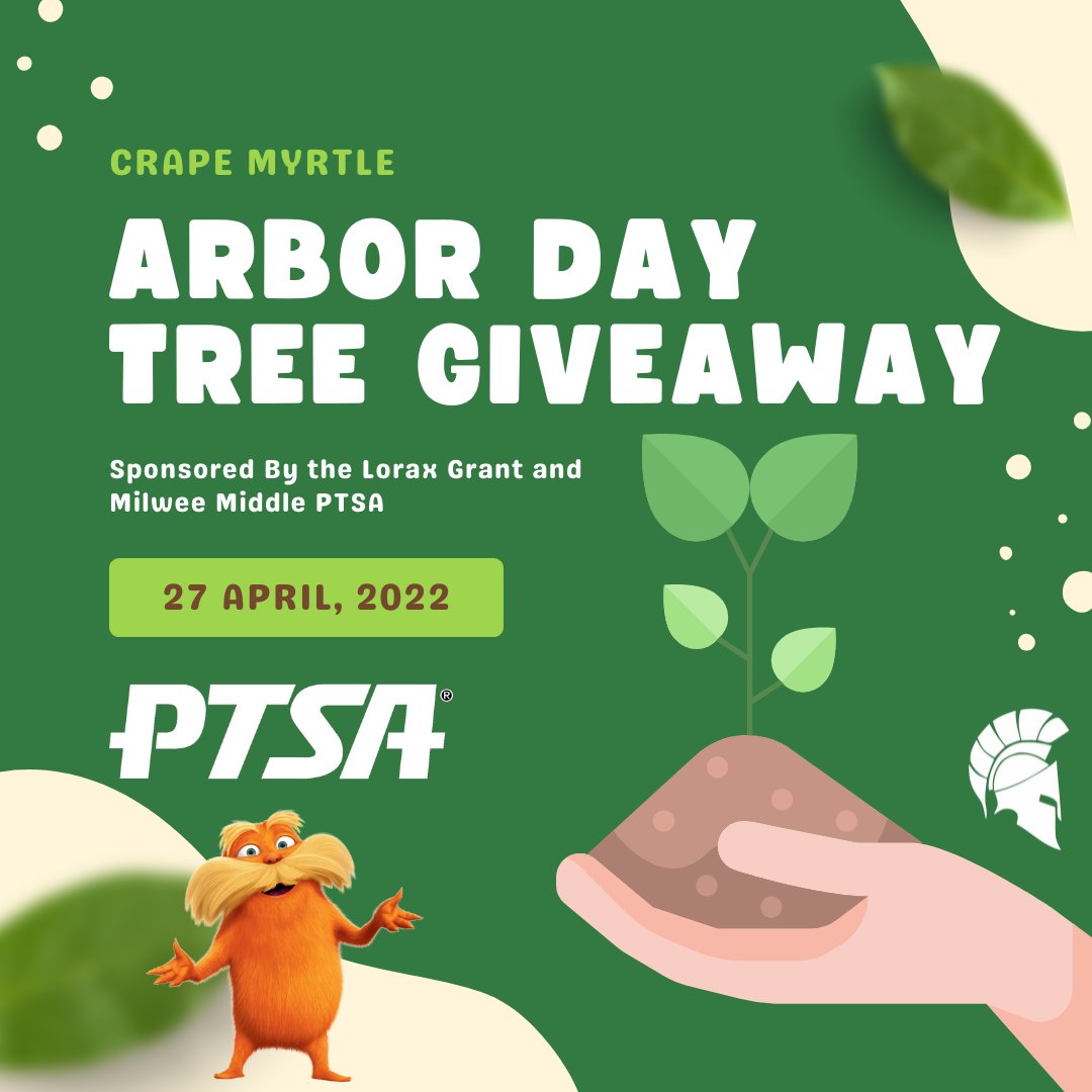 MilweePTSA's tweet photo. We are proud to present our Arbor Day tree giveaway!

We will be giving away 25 Crape Myrtles on a first come first basis for our students to plant at their homes and help speak for the trees.

Click here for full details:   https://t.co/k69suakrZu https://t.co/71qYiUsDhM