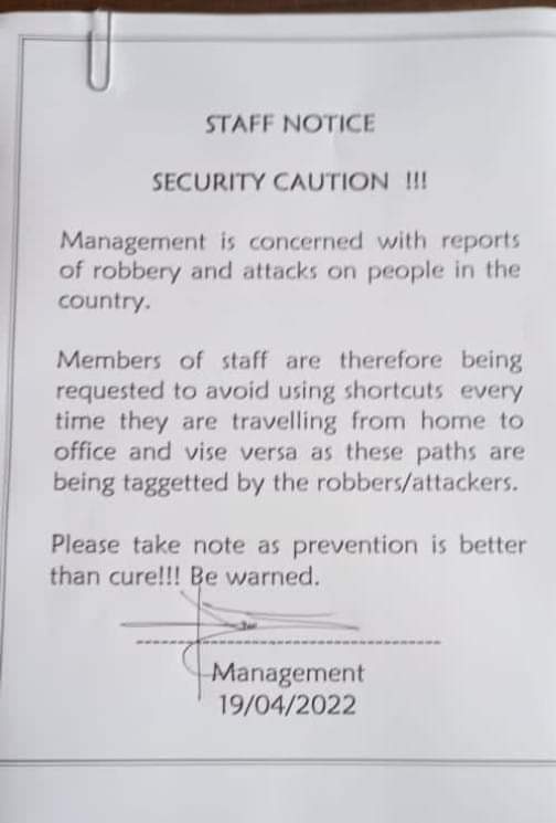 Avoid njira za shortcut to avoid kuona nyekhwe, MBC management has advised it's employees