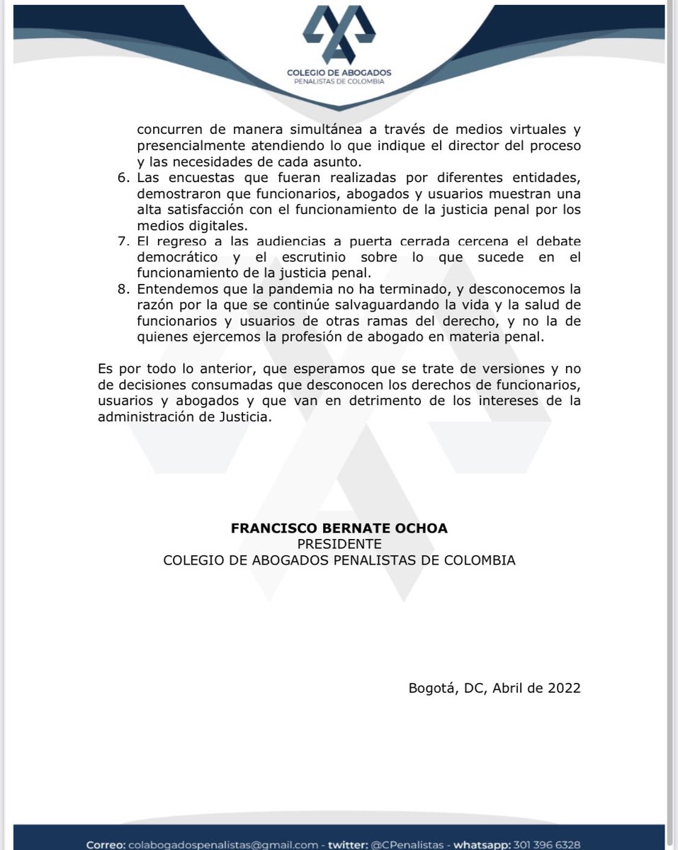 fbernate's tweet photo. ATENCIÓN. 

Ante la posibilidad real de que se excluya a la justicia penal de la prórroga de la virtualidad y se regrese a la presencialidad solo en asuntos penales de manera abrupta el 5 de junio, compartimos comunicado del @CPenalistas. 

Ayúdanos a mantener la virtualidad. https://t.co/0DciLnnucr