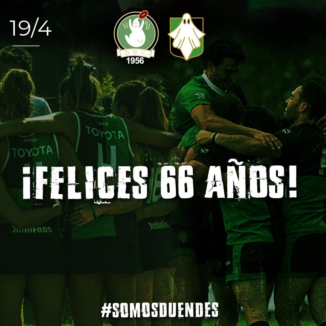 DuendesRC's tweet photo. 66 AÑOS JUGANDO EN FAMILIA💚🖤👻 

•
Un día como hoy de 1956, un grupo de jóvenes hacían realidad su sueño de fundar su propio club de rugby para jugar con sus amigos. 🏉🏑 
•
#FelizCumpleDuendes
#SomosDuendes https://t.co/3FaOzH2QP9