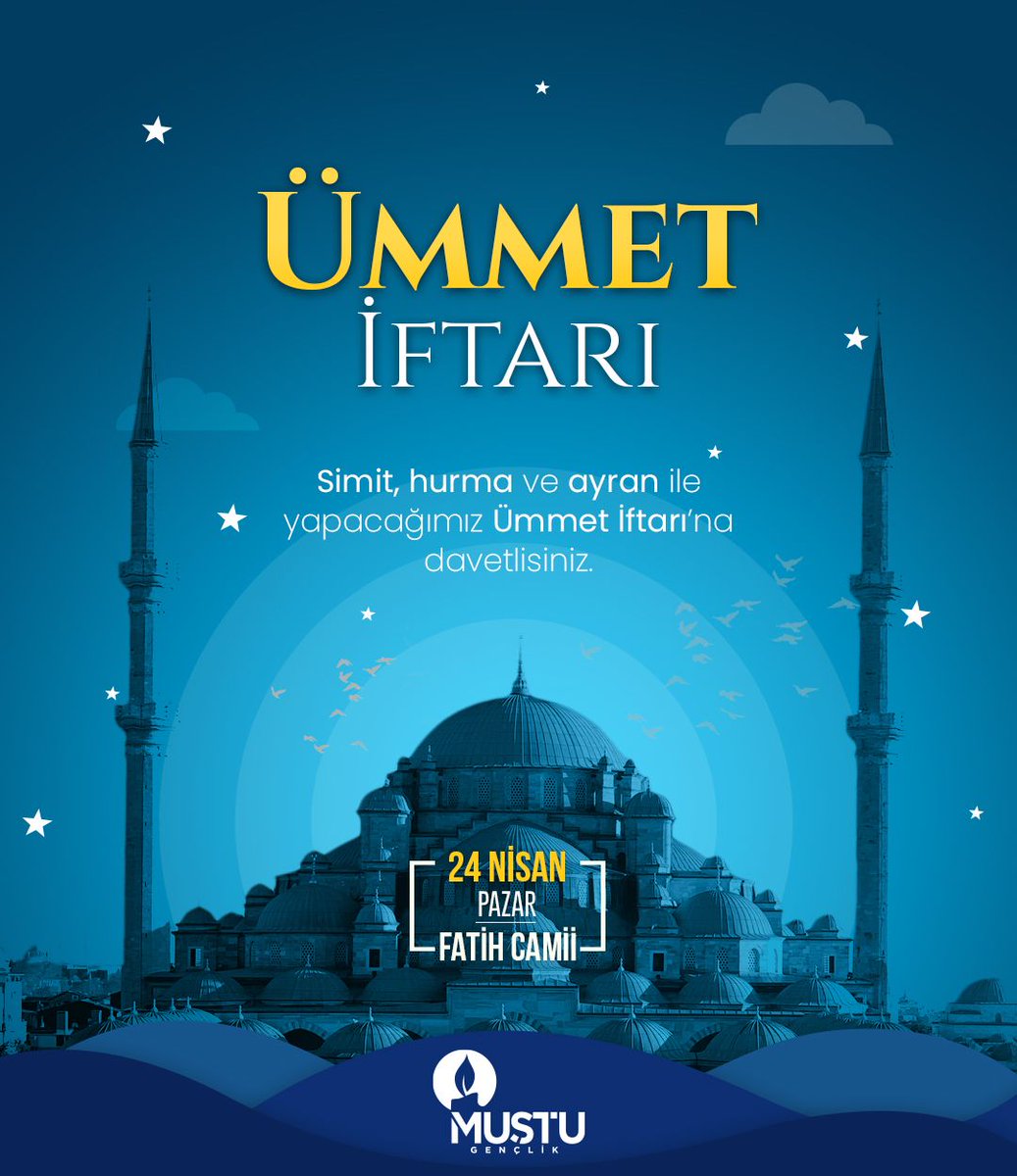 ademozkose's tweet photo. Dostlar!
24 Nisan pazar günü hepinizi Ümmet İftarı'na davet ediyoruz. @m_eminyildirim Hocamız ve yeni Müslüman olan genç kardeşlerimizim de katılacağı iftar Fatih Camii'nin avlusunda gerçekleşecektir. https://t.co/Esuk7r5tUa
