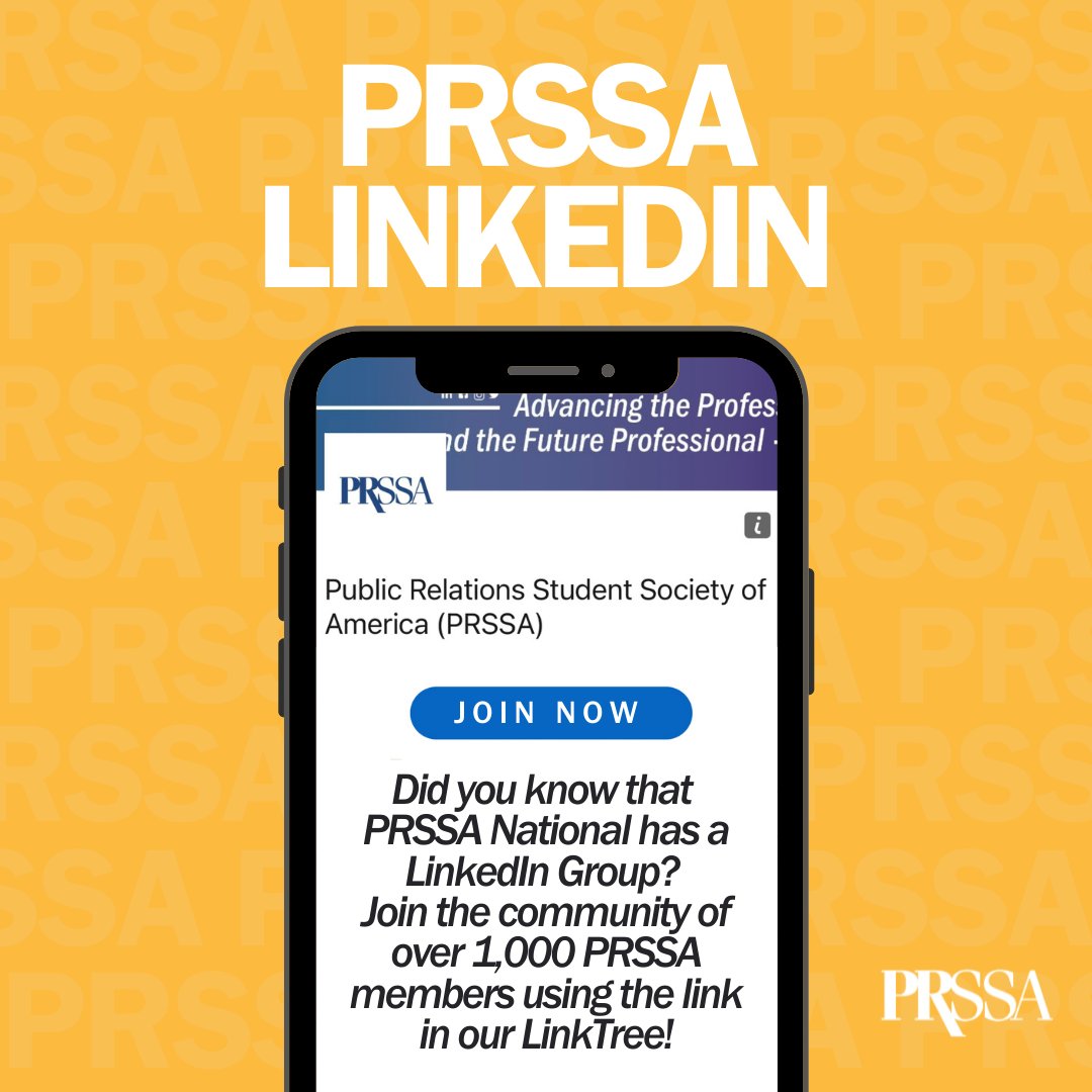 PRSSANational's tweet image. Have you joined the #PRSSA LinkedIn group? This group is designed to connect members, Chapters and professionals and share upcoming opportunities and resources. ✨ Join our #LinkedIn community using the link in our LinkTree! #prssanational