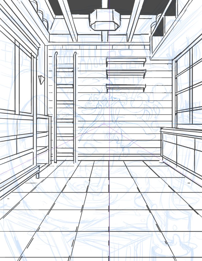 Loose perspective corrections. You can see how stiff the piece can get with the exact measurements/guides, but it's really cool and important for me to see what mistakes I made in my prior sketch (for learning purposes) & decide if this version is worth keeping or discarding. 