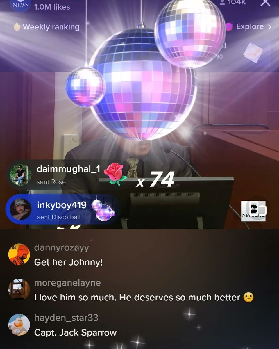 Mrplainzradio's tweet photo. In other news Johnny  Depp fans sends gifts on @tiktok @abcnews during live court trial 
#tiktok #johnnydepp  #courtcase  #life  #trial 
#ABCNews #184k #viewers #likes  #losangeles #live
@jimmykimmellive https://t.co/9JlMCdihqP