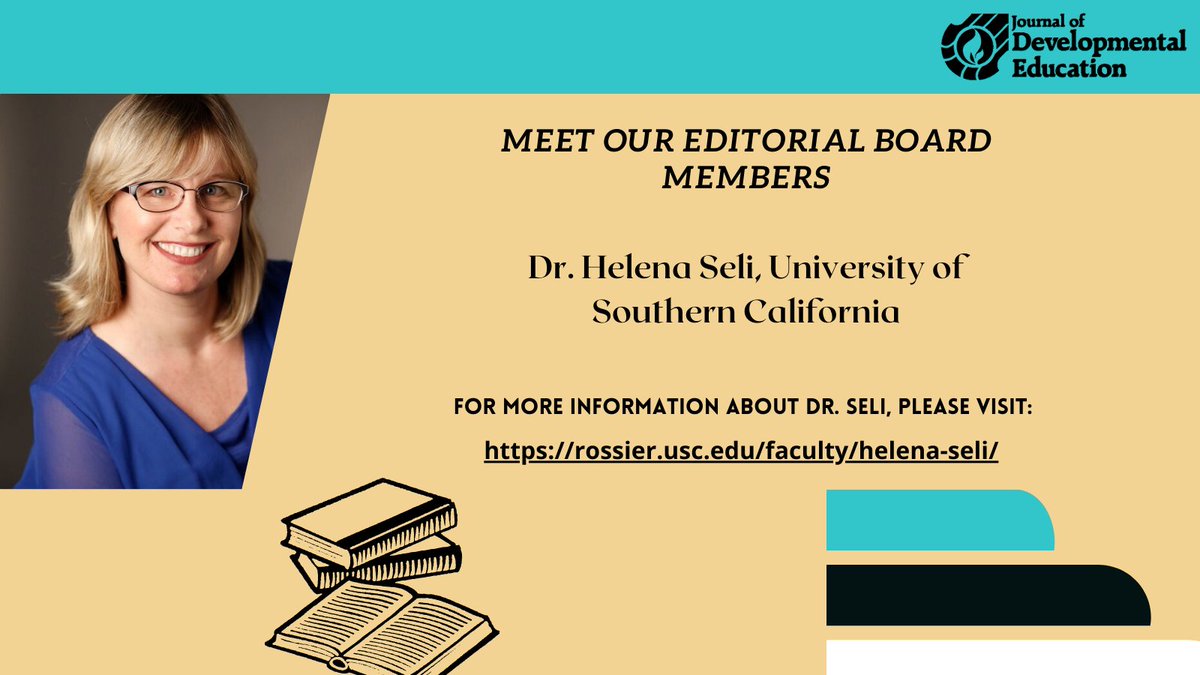 Welcome our JDE Editorial Board Members! Dr. Helena Seli, Professor of Clinical Education at University of Southern California Rossier School of Education. For more information about Dr. Seli, please visit:rossier.usc.edu/faculty/helena….