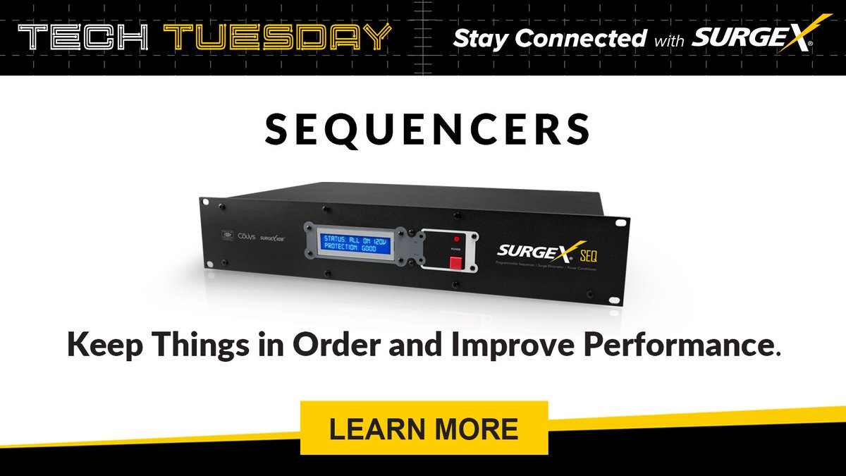 SurgeXAV's tweet photo. Happy #TechTuesday! โก
SurgeX Sequencers are a triple force against harmful #power anomalies: Featuring #powerconditioning, surge protection, and adjustable shutdown thresholds, they'll help sequence power properly and enhance #AV performance. Learn more: https://t.co/Yyqf3aoOe2 https://t.co/60XxYvcbe8