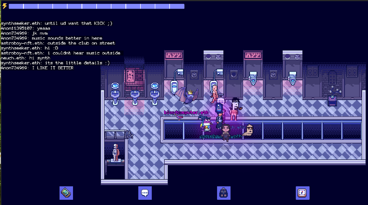 Pathfinder's tweet photo. @Worldwide_WEB3 @OneTrueGod666 @soundmintxyz The conversations in the club restroom are awesome. LOL
And the music gets muffled when you're in the restroom just like IRL.
It's the little details... https://t.co/gLjr96OOao