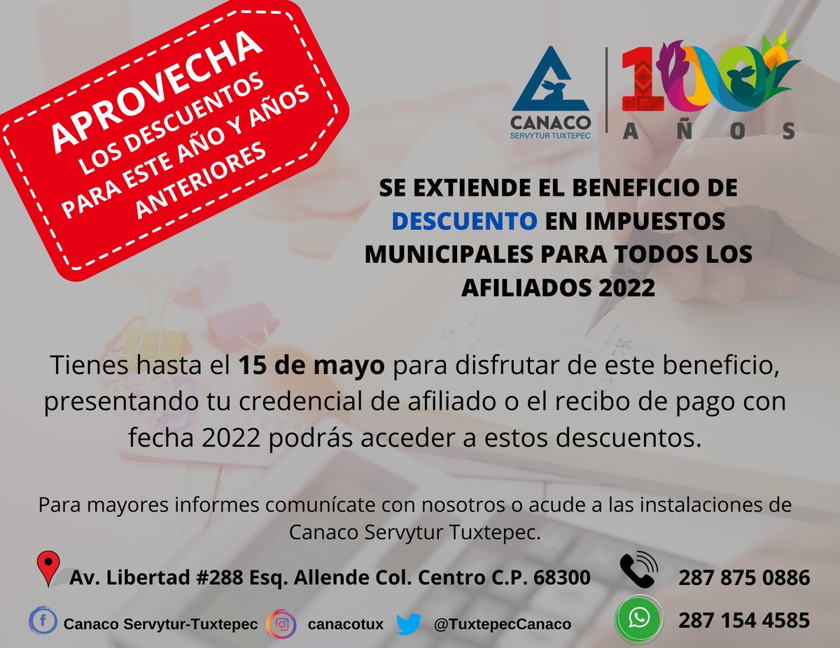TuxtepecCanaco's tweet photo. APROVECHA LOS BENEFICIOS QUE TIENES COMO AFILIADO Y AHORRA DINERO 🤑

#ESTAMOSPARASERVIRTE #100AÑOSESTANDOCONTIGO #UNIDOSENACCIONESPOSITIVAS https://t.co/UA3YohBpVu