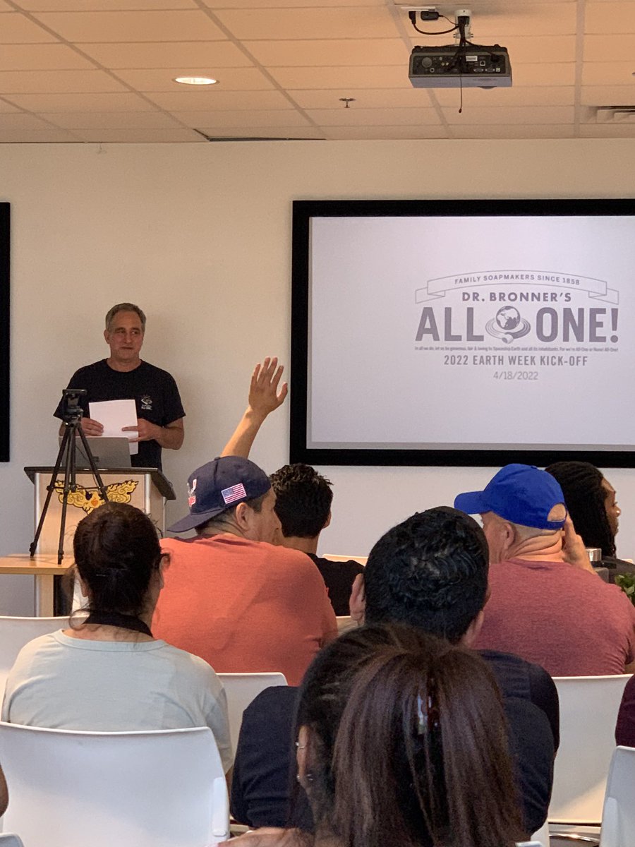 KevinTerryLee's tweet photo. Happy #EarthWeek!

Yesterday we kicked off a week of environmental programming (paid time!) for our employees here at @DrBronner. We’ve got some sessions on pollution, food systems, and using organic &amp; fair trade cleaning products at home. Excited! #bcorp https://t.co/Gpoh5llD88