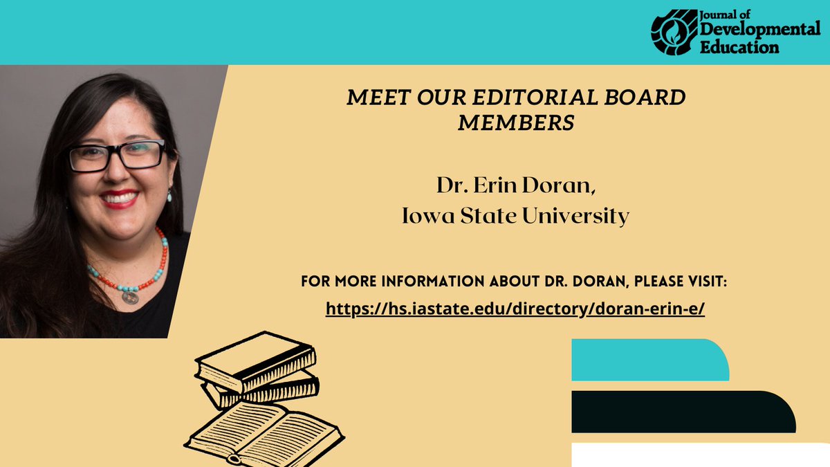 Welcome our JDE Editorial Board Members! Dr. Erin Doran, Associate Professor at Iowa State University. For more information about Dr. Doran, please visit:
hs.iastate.edu/directory/dora…. @ErinDoran_EdD