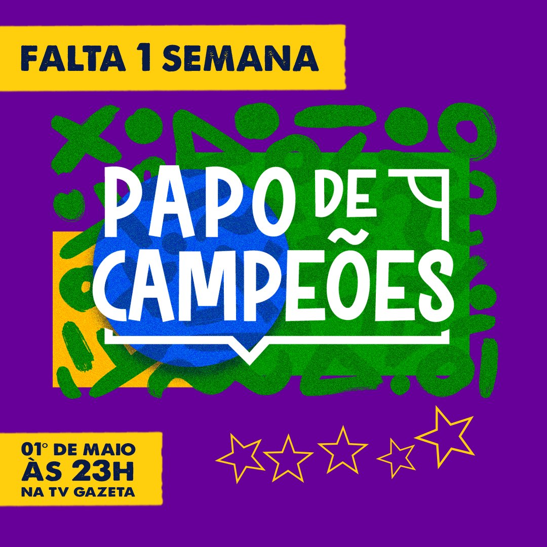 QUEM TÁ ANSIOSO? ☝️🤩

Falta 1 semana, isso mesmo! A série exclusiva "Papo de Campeões" está chegando na <a href="/tvgazetaoficial/">TV Gazeta</a>. Histórias, desafios, muita resenha! Você não vai perder, né? 🏆🇧🇷

#PapoDeCampeoes
