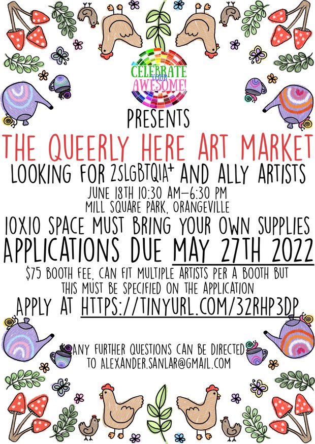 Celebrate Your Awesome is hosting its very first ‘Queerly Here Art Market’ as part of our event on June 18th and we need you! 

Register today or email alexander.sanlar@gmail.com for more information!