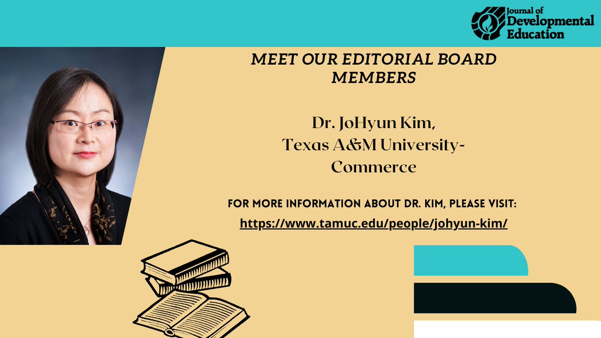 Welcome our JDE Editorial Board Members! Dr. JoHyun Kim, Associate Professor of Higher Education and Learning Technologies at Texas A&amp;M University-Commerce. For more information about Dr. Kim, please visit:tamuc.edu/people/johyun-….