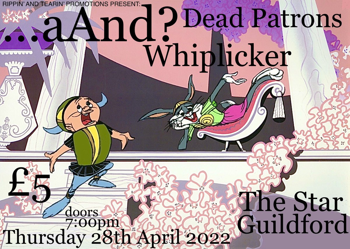 Bournemouth 4-piece …aAnd? bring technical death metal wrapped up in harlequin bodysuits, post-hardcore London based Dead Patrons describe themselves as “sometimes heavy, sometimes pretty, sometimes pretty heavy” and locals Whiplicker provide crippling doom sludge. (bring cash!)