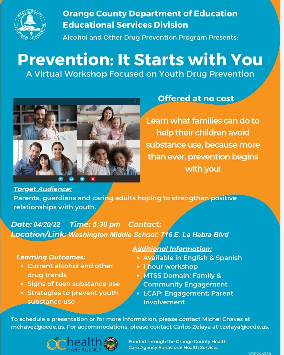 Claudia León (@cl_arbolita) on Twitter photo Hello wonderful LHCSD community! PREVENTION: STARTS WITH YOU WORKSHOP IS TOMORROW 9:00am through zoom ocde.zoom.us/j/86770789433
and 5:30pm in person <a href="/WMSPatriots/">Washington MS</a> Parents, grandparents, guardians, neighbors, all are welcome! <a href="/BeesArbolita/">Arbolita VAPA Academy Bees</a> <a href="/LHSchools/">La Habra Schools</a> #hcsd Hello wonderful LHCSD community! PREVENTION: STARTS WITH YOU WORKSHOP IS TOMORROW 9:00am through zoom ocde.zoom.us/j/86770789433
and 5:30pm in person <a href="/WMSPatriots/">Washington MS</a> Parents, grandparents, guardians, neighbors, all are welcome! <a href="/BeesArbolita/">Arbolita VAPA Academy Bees</a> <a href="/LHSchools/">La Habra Schools</a> #hcsd