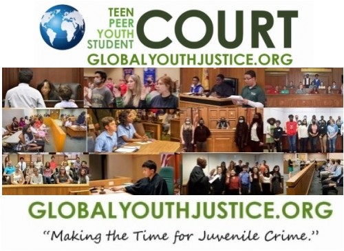 Global Youth Justice, Inc. Diversion Programs <a href="/JuvenileCrime/">Global Youth Justice, Inc.</a> are Peer-to-Peer and Volunteer-Driven called:

Youth Court
Teen Court
Peer Court
Student Court
Peer Jury

2022
2,054 in 48 USA States and 12 Countries.

WEB
GlobalYouthJustice.org

JOIN e-NEWS
gem.godaddy.com/signups/d57194…