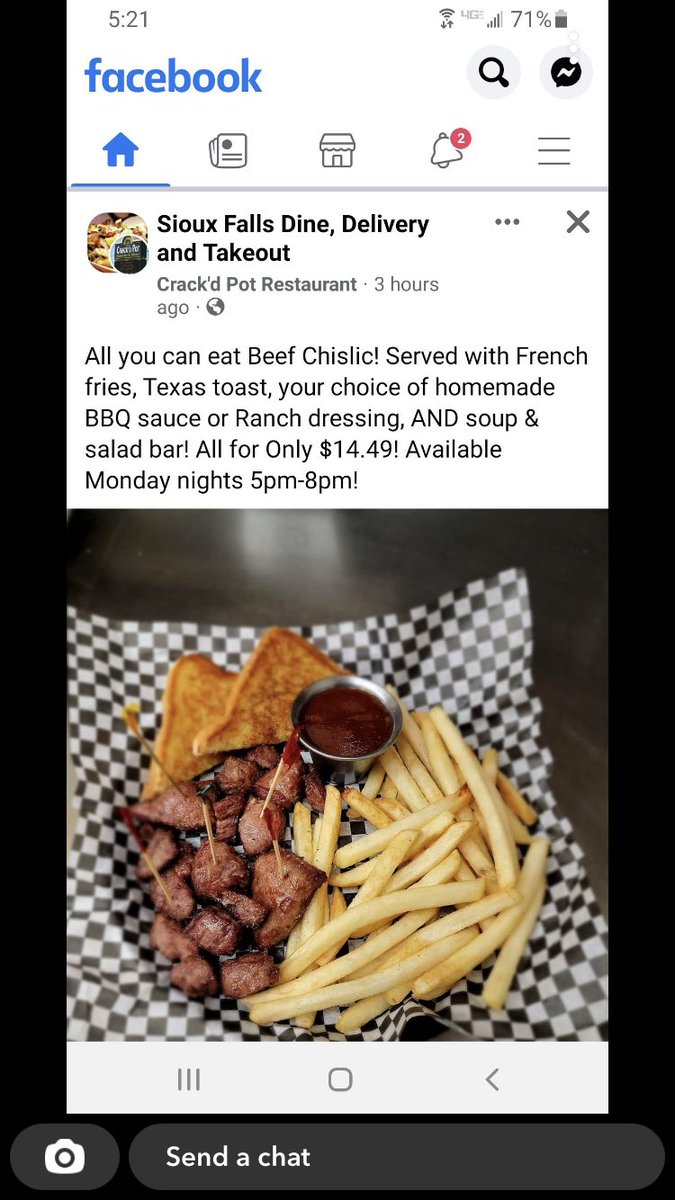benderbargains's tweet photo. Dang, $14.49 all you can eat Beef Chislic? Crack’d Pot serving up a Certified Bender Bargain on Monday nights! https://t.co/WsqTbX0VAZ