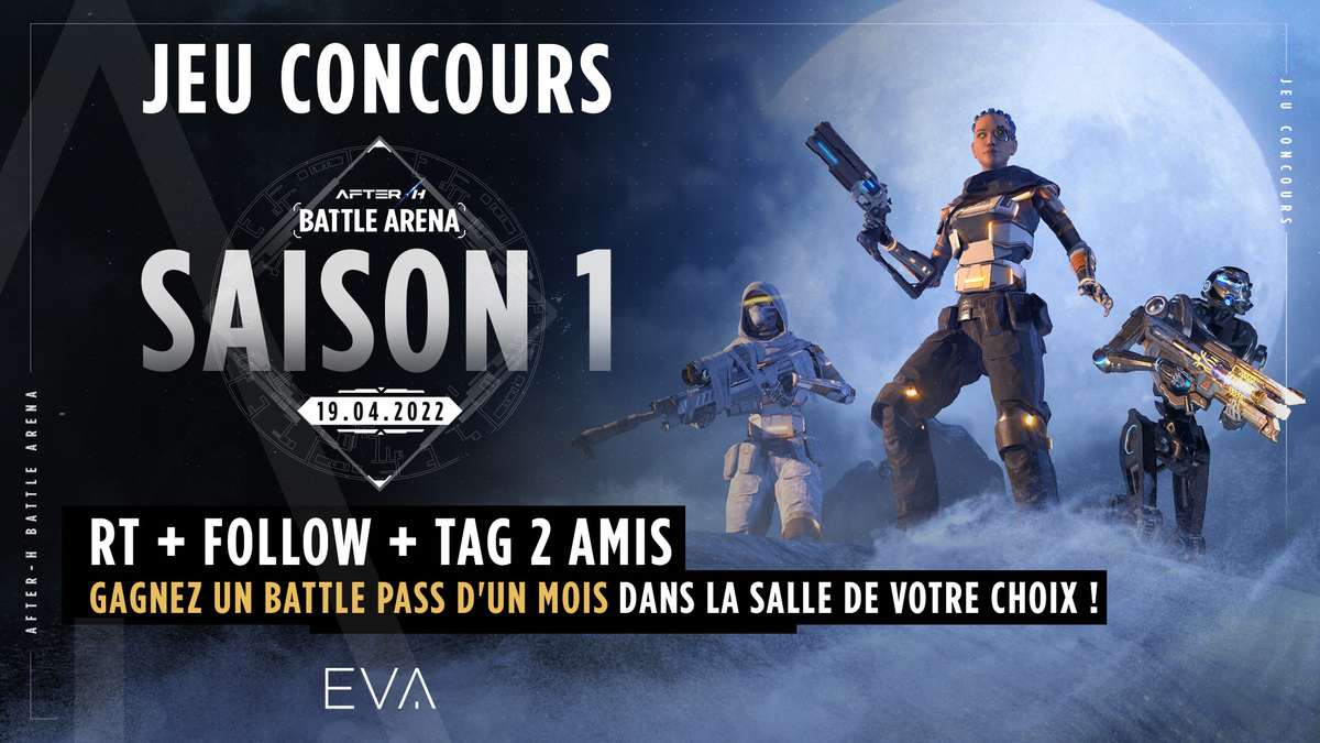 eva_competitive's tweet photo. 🚨 Jeu concours 🚨

À l'occasion de la sortie de la saison 1 d'After-H, on vous fait gagner un Battle pass d'un mois, dans la salle de votre choix ! 😍😲

Pour participer :
👉Follow @evastadium
🔗Retweet ce tweet
📌Tag deux amis

⌛ T.A.S le 26/04

#EVA #vr #jeuconcours #saison1 https://t.co/m8XW7Hn5Tc