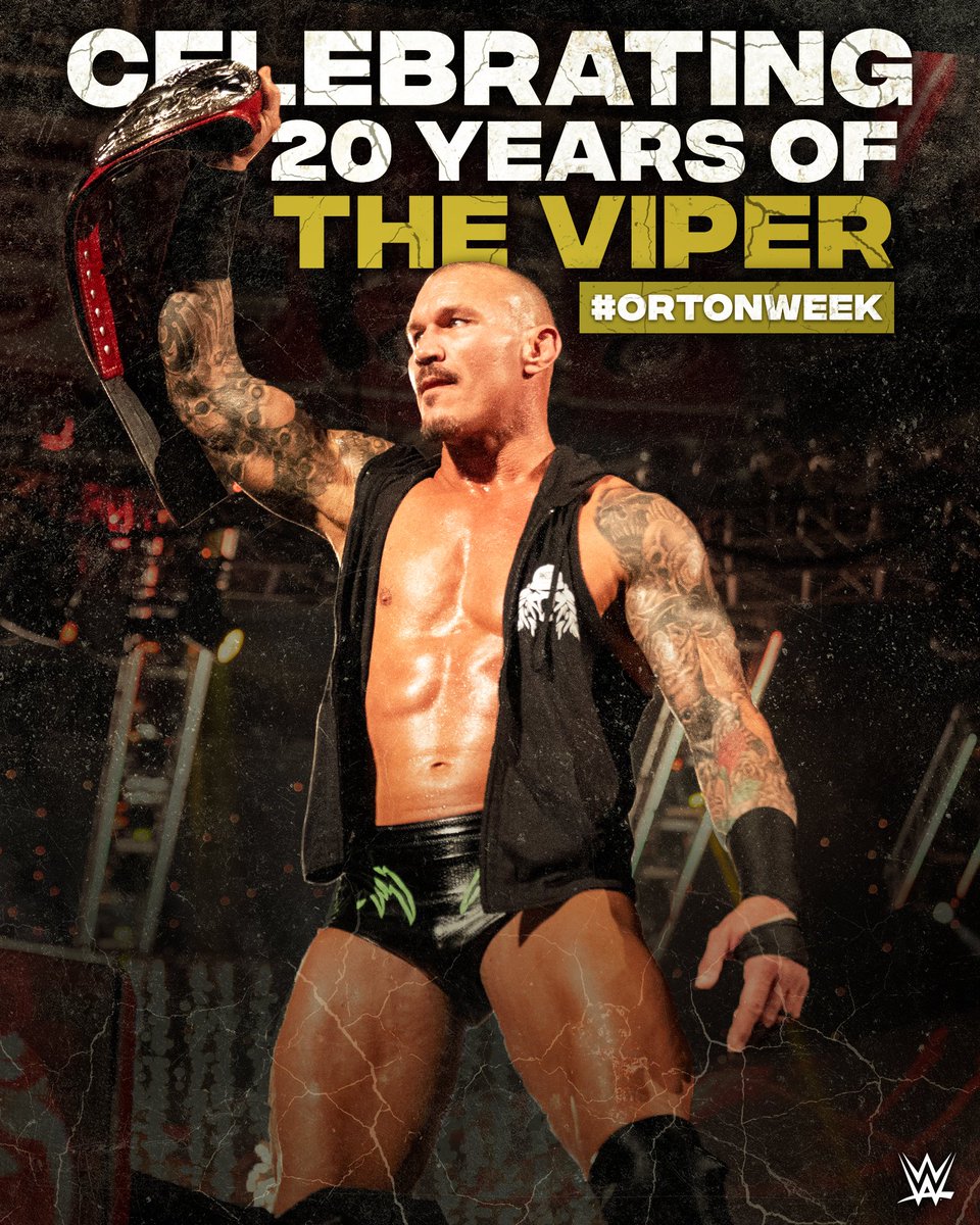 WWE's tweet photo. To commemorate the 2️⃣0️⃣th anniversary of @RandyOrton’s WWE debut on April 25, we’re saluting The Viper all week long! #OrtonWeek https://t.co/vvFioFwbEr