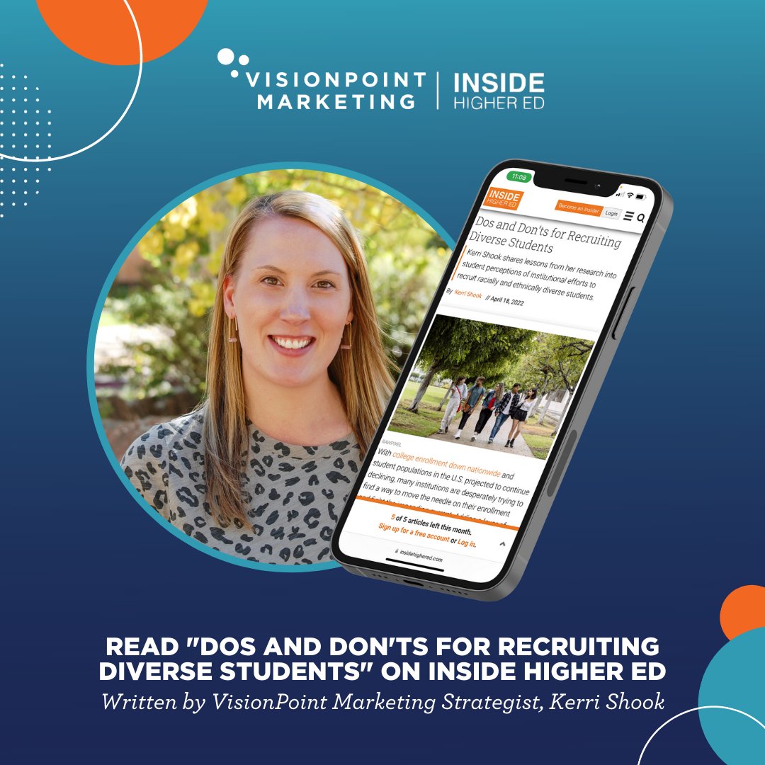 vispoint's tweet photo. One of our marketing strategists contributed her expertise to Inside Higher Ed! Read her full opinion piece: https://t.co/cEtYE1VGaY

#HigherEdMarketing #CollegeAdmissions #EnrollmentMarketing #HigherEd https://t.co/00CxiNwZpX