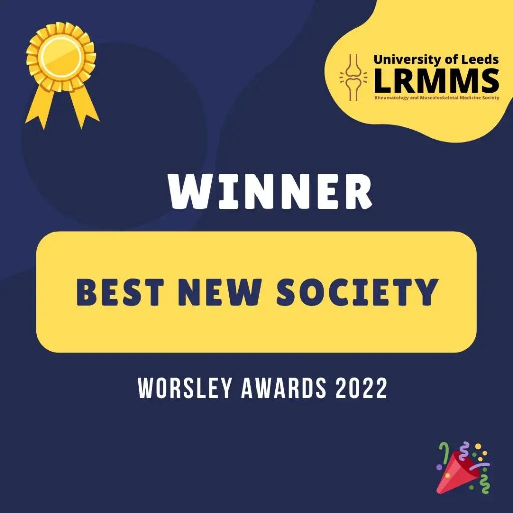 LeedsRMMS's tweet photo. 🏅 VOTED BEST NEW SOCIETY AT WORSLEY AWARDS 2022 🏅

Thank you to everyone who nominated us in this year’s Worsley Awards! And thank you @MSRC_Leeds

We are delighted to have won ‘Best New Society’ in our first year as a society! 🙌 Great work this year's committee.

🦵LRMMS 💀 https://t.co/Oby5yBgiMQ