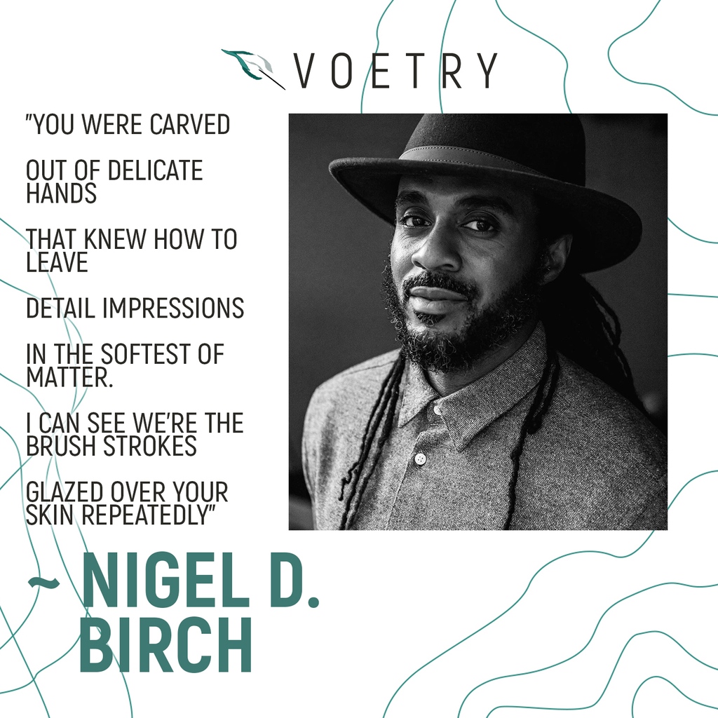 ThisisVoetry's tweet photo. "You were carved
Out of delicate hands
That knew how to leave
Detail impressions
In the softest of matter.

I can see where
the brush strokes
Glazed over your
skin repeatedly."

~ Nigel Birch

This poet's lyricism always leaves in awe. Big fan!

#voetry
#poetoftheweek
#poetry https://t.co/p7QfbWsmP6