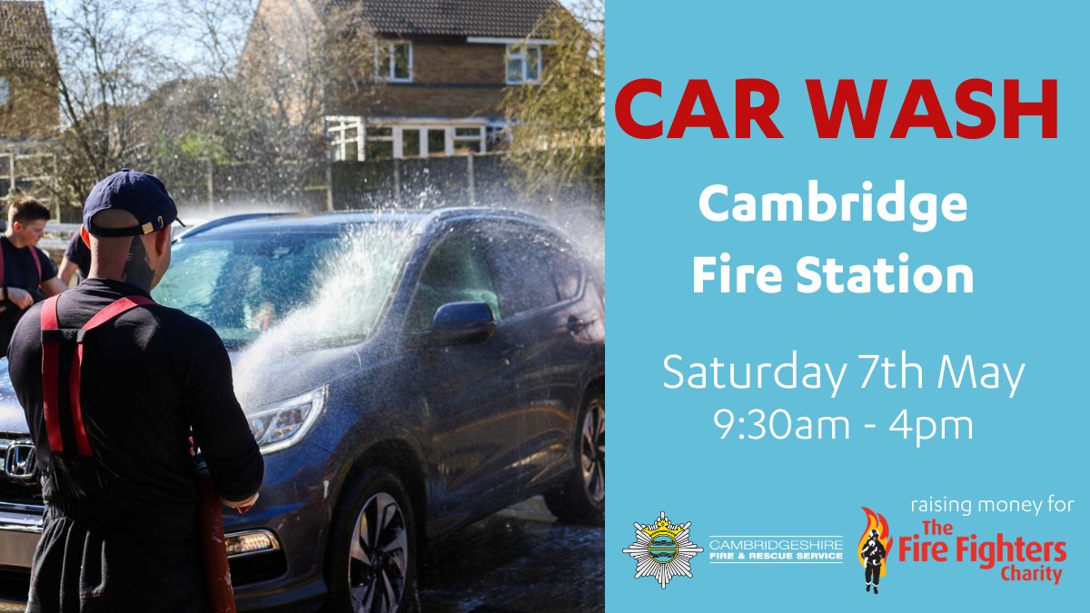 lharden3's tweet photo. RT @cambsfrs: Join us at Cambridge fire station Saturday 7th May for our charity car wash 9:30AM - 4PM. 🧽🚗

Come along, get your car washed and help us raise money for @firefighters999!

#CarWash #TeamCambsFire #Charity https://t.co/aJTDLIUAHO