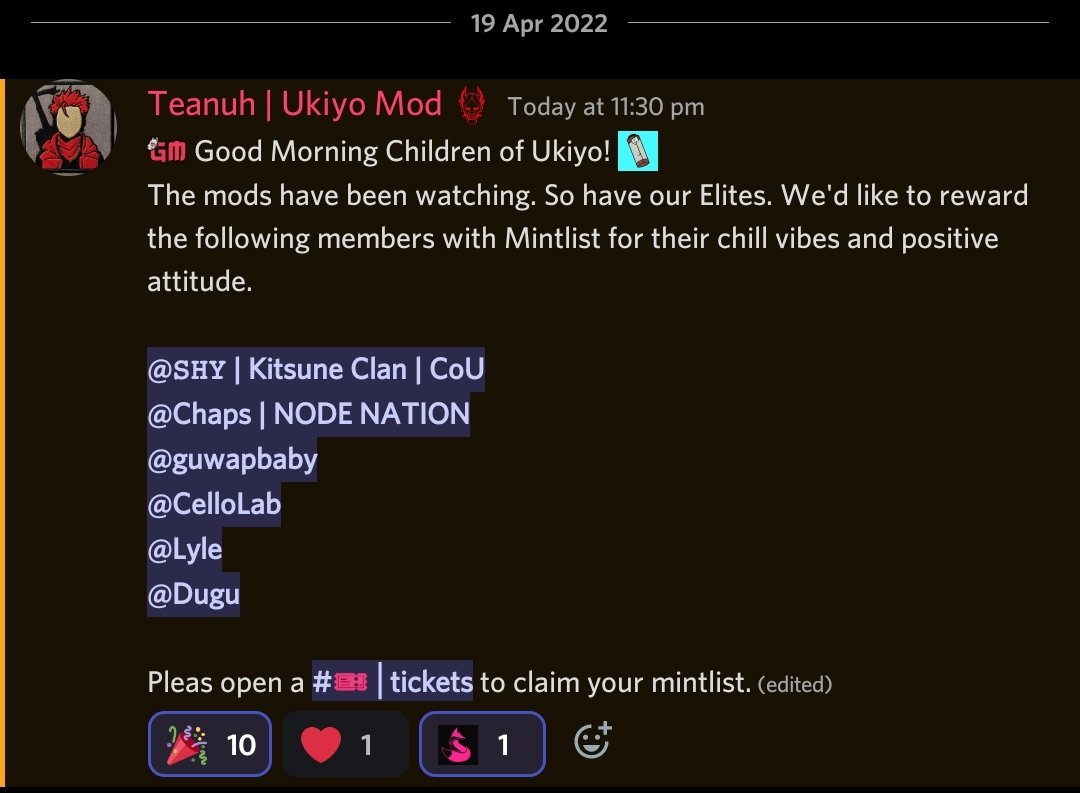 SHYchedelia's tweet photo. Mintlist from @childrenofukiyo. LFG! 💯🚀
Arigathanks 🙏🏻 #ChildrenofUkiyo #KitsuneClan https://t.co/2UnKzsc3jH